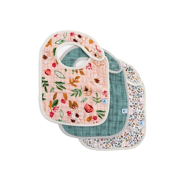 Little Unicorn Premium Classic Bib 3 pack | Adjustable as baby grows | Soft fabric on skin | Great for first time eaters (Vintage Floral)