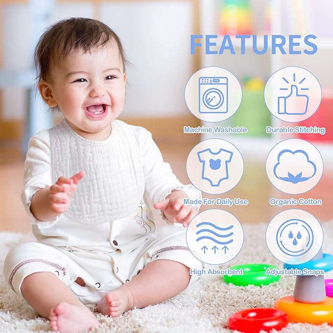 Zhanmai 20 Pack Muslin Baby Bibs Adjustable White Drool Bandana Bibs 6 Absorbent Layers for Newborn Baby Girl Boy Feeding, Drooling and Teething, Machine Washable