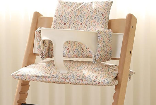 Waterproof Cotton Cushion Set, Stokke Tripp Trapp Compatible, 100% Cotton, Flower Garden, 12.0x16.5 inches, 49.5 Counts
