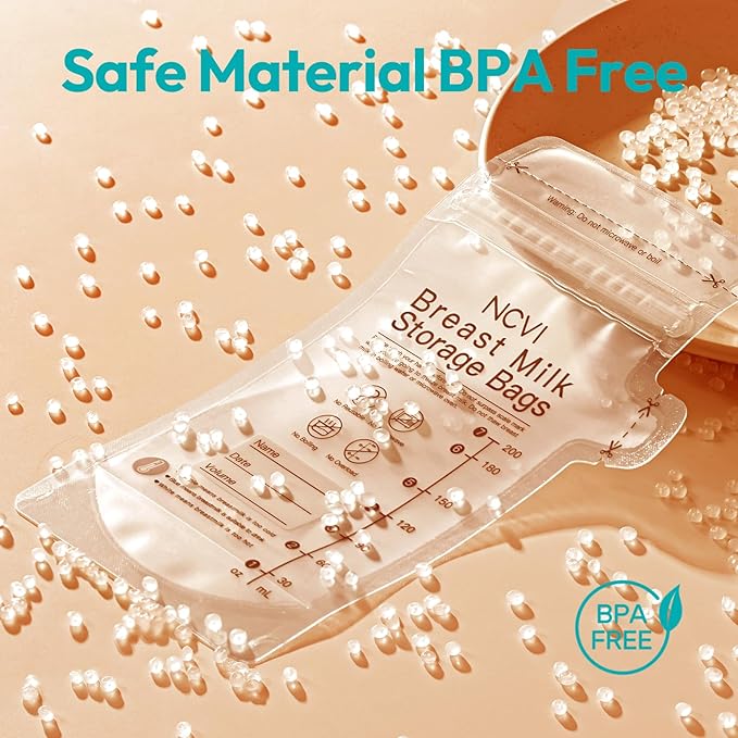 NCVI Breastmilk Storage Bags, 90 Count Milk Storage Bags for Breastfeeding, 7oz Breast Milk Storage Bags with Temp-Sensing, Doubled-Sealed, Hygienically, Self Standing, Easy Pour Spout, BPA Free