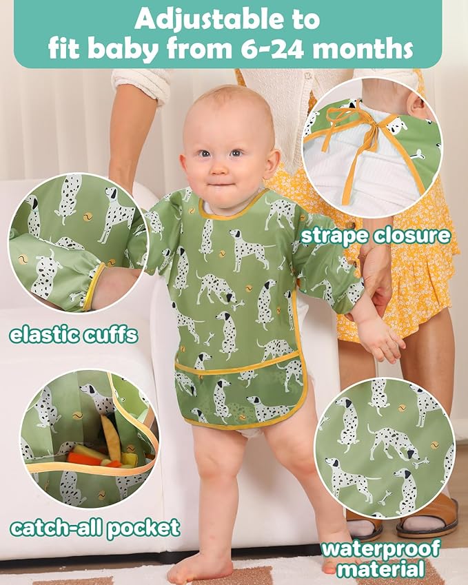 Lictin Long Sleeve Bibs 5 Pack - Baby Bibs, Waterproof Toddler Bibs, Baby Smock for Eating, Baby Bibs for Feeding Teething