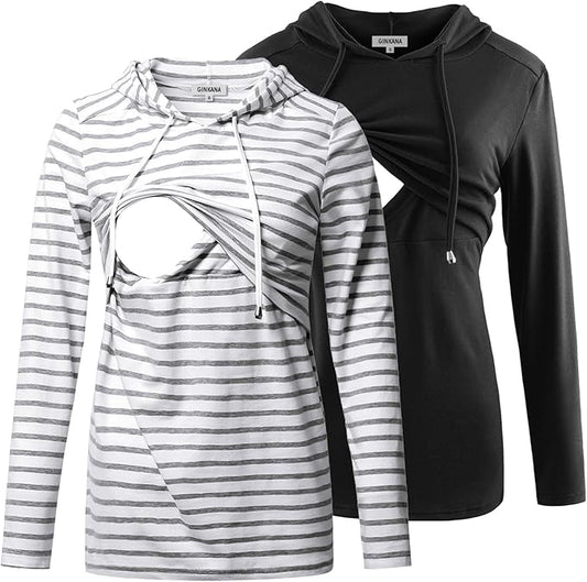 GINKANA Women's Nursing Hoodie Sweatshirt Long Sleeves Breastfeeding Maternity Tops Casual Clothes