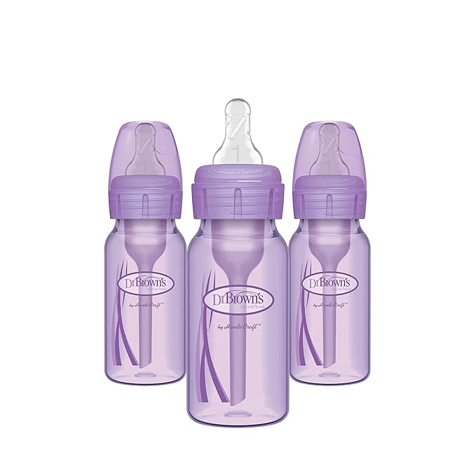 Dr. Brown’s Natural Flow® Anti-Colic Options+™ Narrow Baby Bottle, Lavender, 4oz/120mL, with Level 1 Slow Flow Nipple, 3-Pack