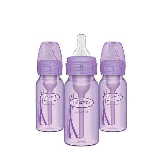 Dr. Brown’s Natural Flow® Anti-Colic Options+™ Narrow Baby Bottle, Lavender, 4oz/120mL, with Level 1 Slow Flow Nipple, 3-Pack