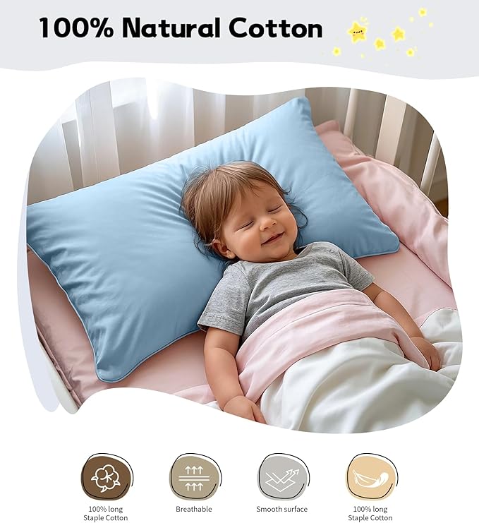 Deep Dream Toddler Pillowcases for 13x18 Pillow 2 Pack, 100% Cotton Travel Pillow Case Cover, 600 Thread Count Cotton Pillow Covers, Soft & Breathable Small Pillow Cases Envelope Closure, Flint Blue