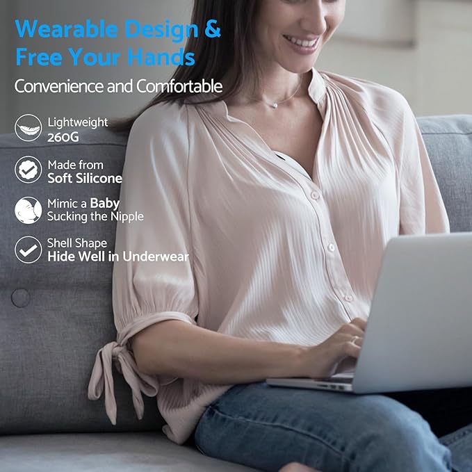 LAMSUET Electric Hands-Free Breast Pump, Strong Suction Wearable Breast Pump with 4 Modes & 12 Levels (White, 1 Pack)