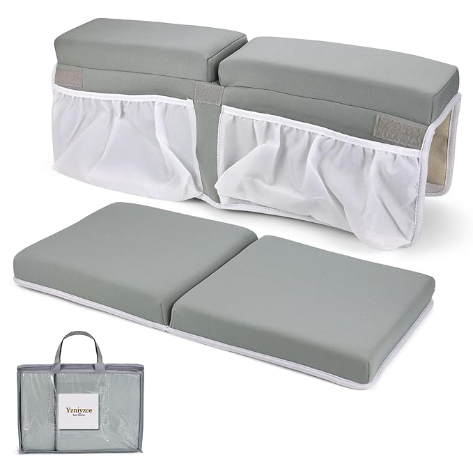 Baby Bath Kneeler and Elbow Rest Pad Set, Super Thick Non-Slip Bathing Kneeling Mat Quick Drying Foldable Knee Pad for Bathing Babies and Toddler Bathing with Toy Organizer Pockets, Gray