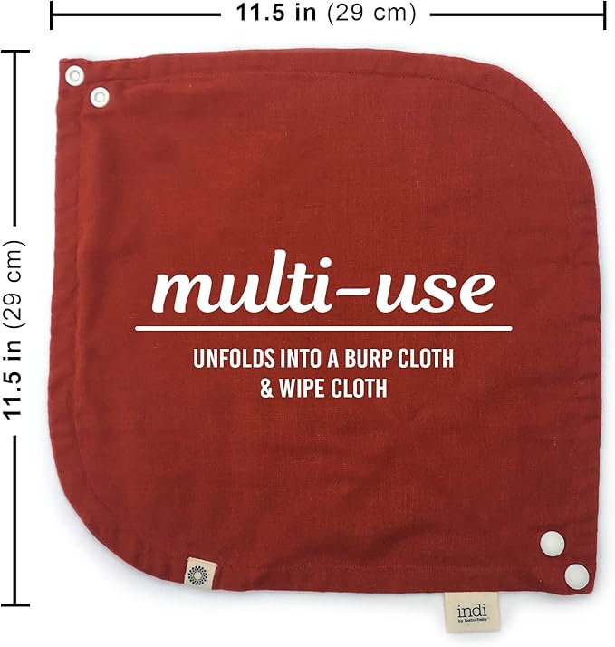 Kishu Baby Indi - Fairtrade Organic Baby Bibs for Girls or Boys - Rounded, 4-Way Reversible, 8 Layer Muslin Drool Bibs