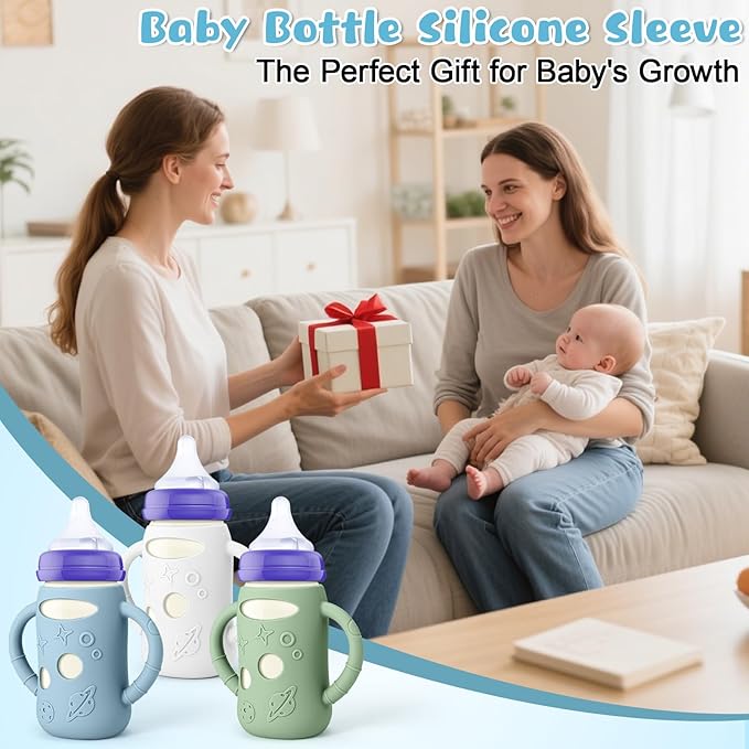 Mity rain 3 Pack Silicone Sleeves for Lansinoh Glass Bottles 5 OZ - Anti Breakage Baby Bottle Holder, Compatible with Lansinoh Glass Bottles for Babies with Handle