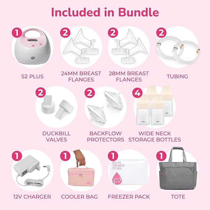 Spectra - S2 Plus Electric Breast Milk Pump with Tote Bag, Bottles and Cooler for Baby Feeding