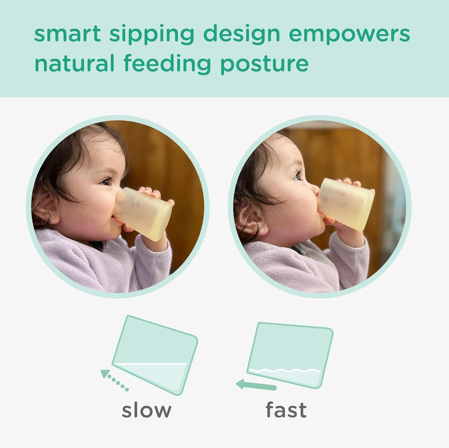 Olababy First Cup | Clear Sense 100% Silicone Infant Trainer Cup | 2oz Medicine Cup for Newborn | Non-Slip & Sloping Design for Tiny Hands & Baby Led Weaning (Mint, 1 Cup)
