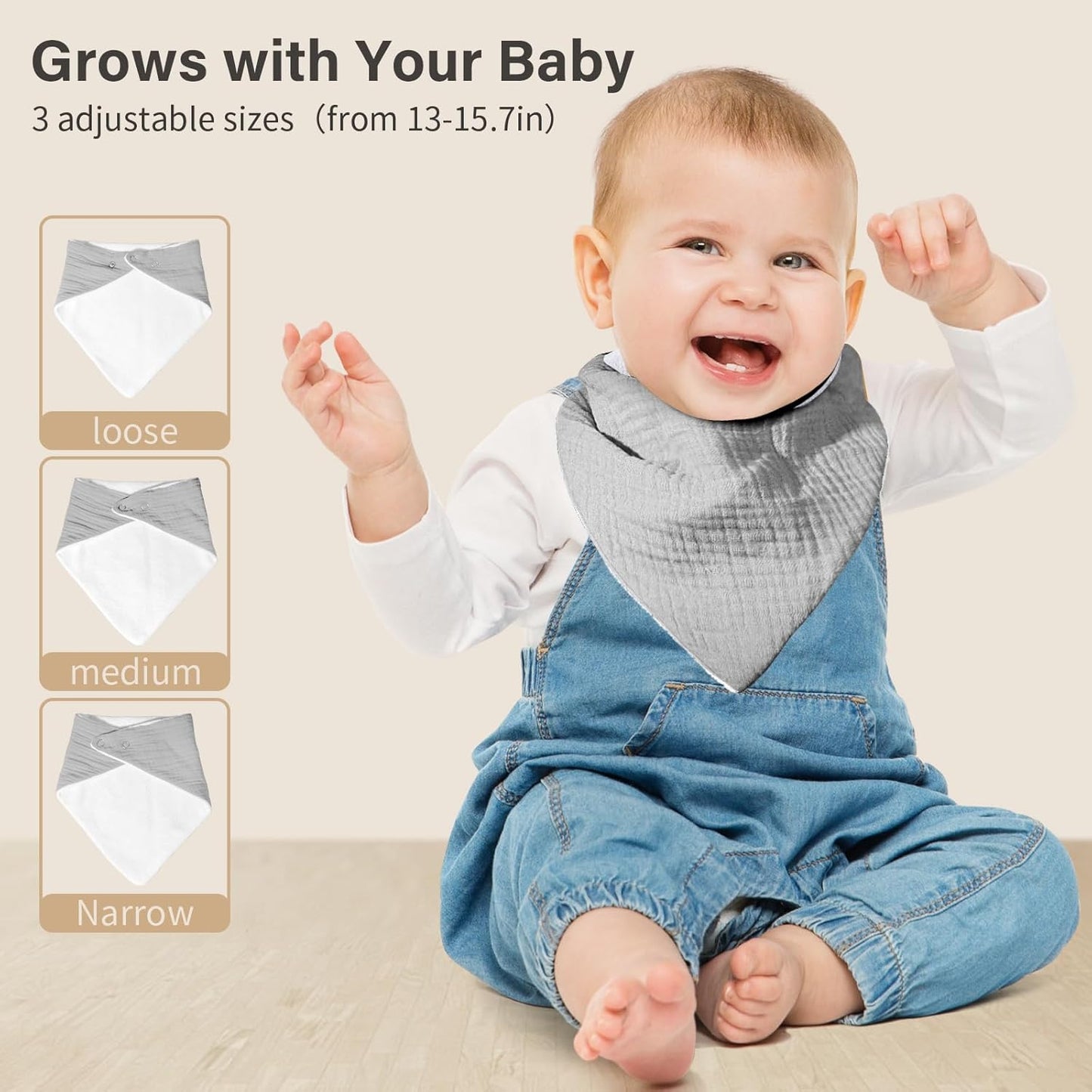 Muslin Baby Bibs,Soft Triangular Baby Bandana Drool Bibs for Baby Boy Girl,Solid Colors Bib for Drooling Teething