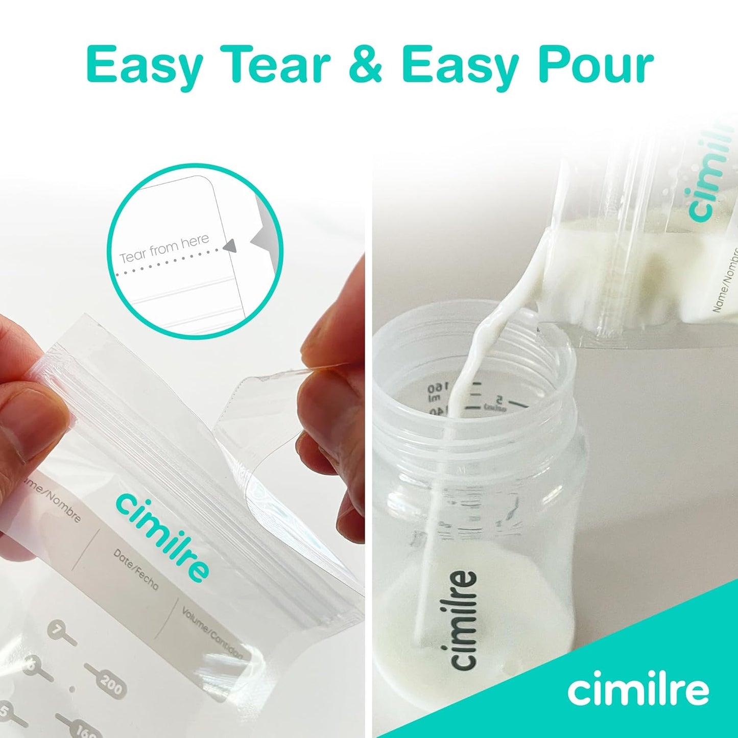 Breast Milk Storage Bags by Cimilre, Leak-Proof Breastmilk Storage Bags, Freeze Flat or Standing, 7 oz. Bags (120 Pack)