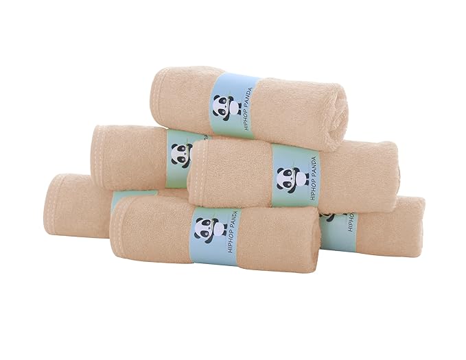 HIPHOP PANDA Baby Washcloths, Rayon Made from Bamboo - 2 Layer Ultra Soft Absorbent Newborn Bath Face Towel - Reusable Baby Wipes for Delicate Skin - Brown, 6 Pack