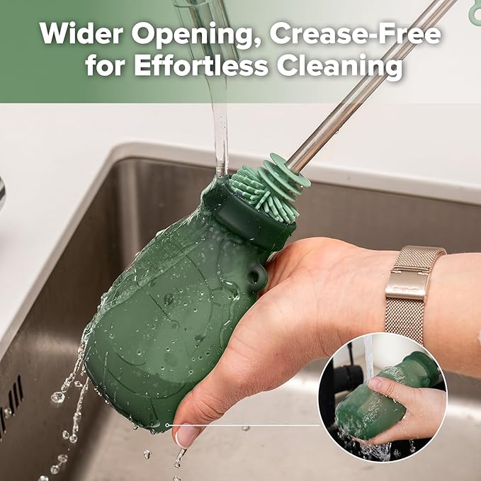 haakaa Silicone Hippo Pouch – Reusable Pouches for Toddlers, Reusable Baby Food Pouches with Wide Neck for Easy Fill & Clean, Perfect for Purees & Smoothies, 9oz, 4 Pack, (Pea Green)