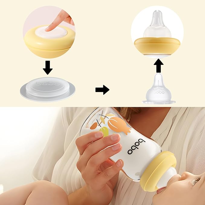 YOHKOH Glass Breast Milk Storage Bottles - 100% Leak-Proof, BPA-Free Breastmilk Storage Containers, Freezer & Dishwasher Safe, Ideal for Nursing Mothers (Yellow, 5.4oz (Pack of 4))