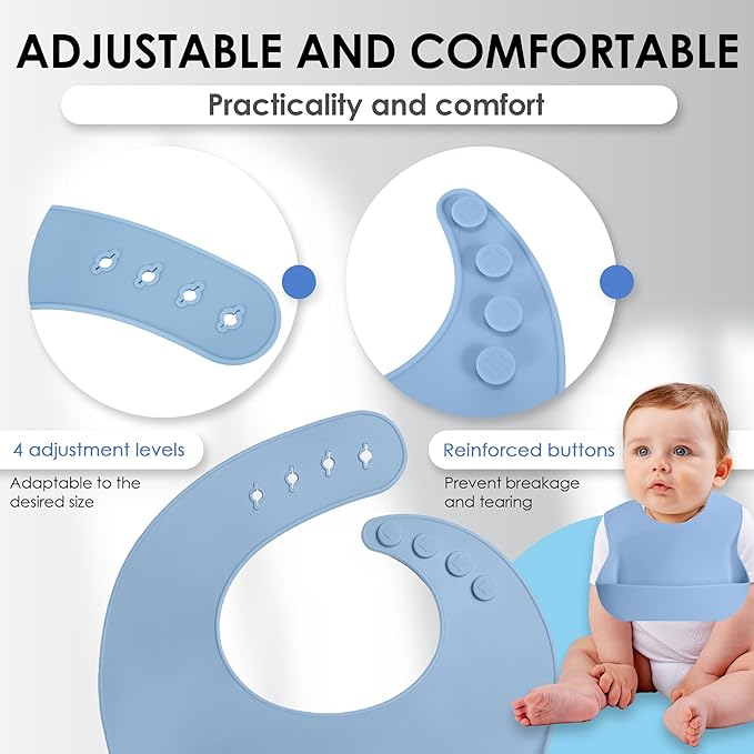 Bluet B - Set of 3 Waterproof Silicone Baby Bibs - BPA Free Silicone Baby Bib - Flexible and Soft