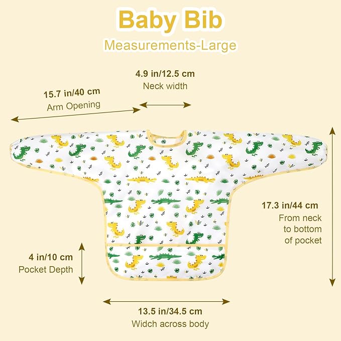Accmor 5 Pack Long Sleeve Bibs, Baby Smock Waterproof Sleeved Bib Smock for Baby Toddler 6-36 Months