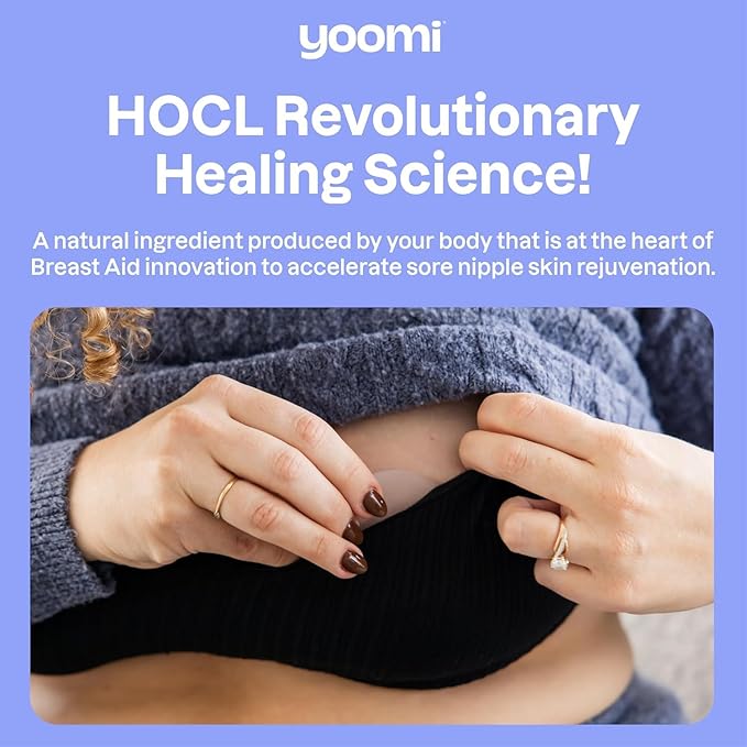 Yoomi Breast Aid™ Soothing Cryogel Pads for Sore Cracked Nipples with HOCl, 10x Multiuse, Advanced Cooling Tech for Instant Relief & Repair, Rapid Hydration for Lasting Comfort for Breast Feeding Moms