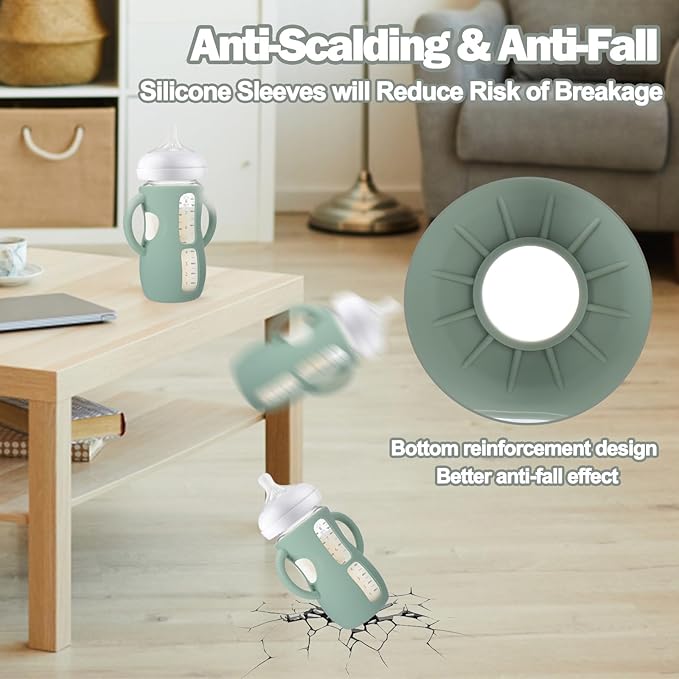 BUSOHA 3 Pack Silicone Sleeves for Avent Baby Bottles - Anti Breakage Baby Bottle Holder with Handle for Avent Natural Glass Baby Bottles,Compatible with Avent Baby Bottle,8 OZ