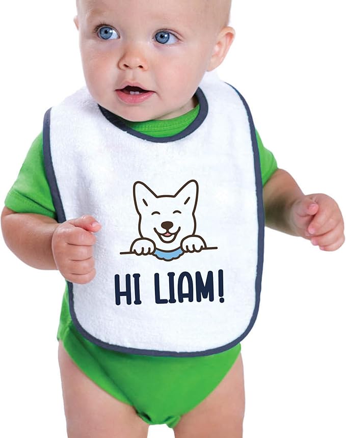 Personalized Baby Bib – Soft Cotton Terry, Cute Jindo Dog Design with Custom Text (1-2 Lines) – Newborns & Toddlers