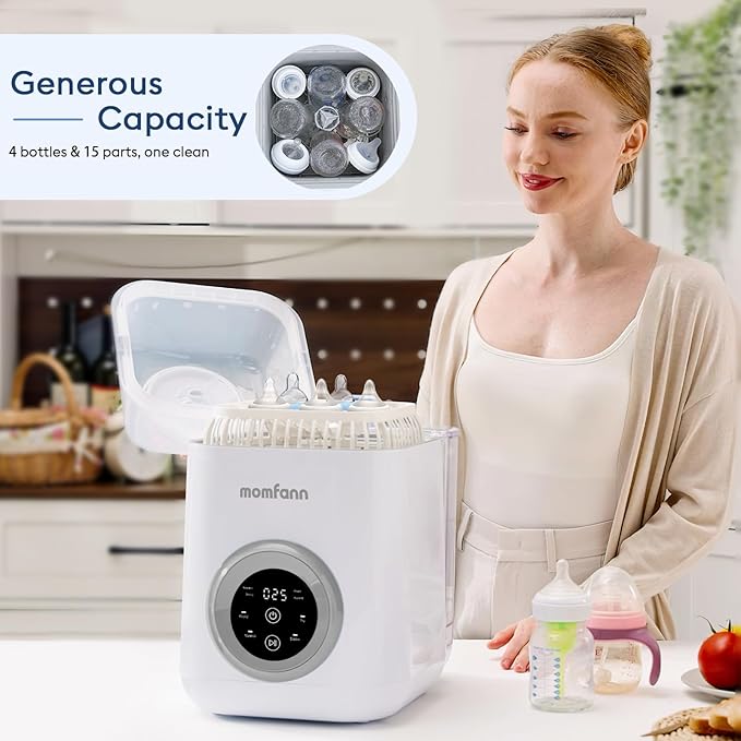 19 Min Bottle Washer, Quick Wash, Sterilizer and Dryer - All-in-One Cleaner, Bottles, Pump Parts and Baby Accessories, Ideal Gift for New Parents, Grey
