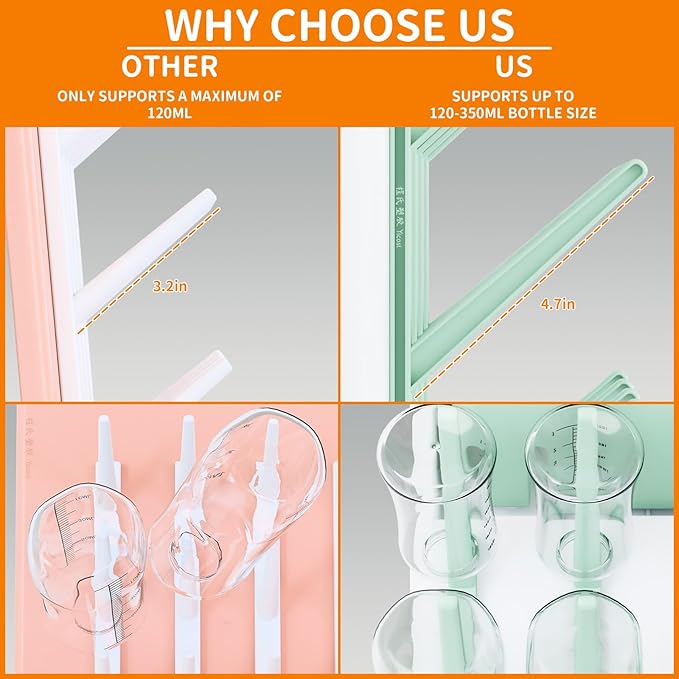 Yieach Larger Vertical Baby Bottle Drying Rack - BPA FREE - Space Saving Feeding Bottles Drying Rack Holder for Countertop,Baby Bottle Holder Storage Station for Pacifiers,Pump Accessories Stand,Green