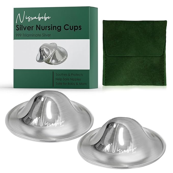 The Original Silver Nursing Cups - Nipple Shields for Nursing Newborn, Newborn Breastfeeding Must Haves for Soothe and Protect Your Nursing Nipples - Trilaminate 999 Silver（Maxi）