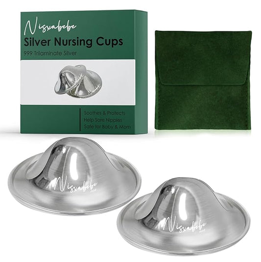 The Original Silver Nursing Cups - Nipple Shields for Nursing Newborn, Newborn Breastfeeding Must Haves for Soothe and Protect Your Nursing Nipples - Trilaminate 999 Silver（Maxi）