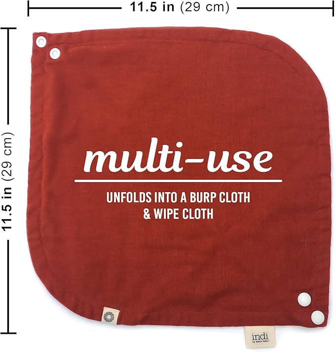 Kishu Baby Indi - Fairtrade Organic Baby Bibs for Girls or Boys - Rounded, 4-Way Reversible, 8 Layer Muslin Drool Bibs