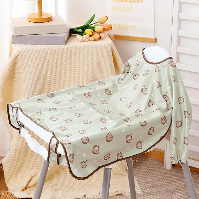 Happy Flute Long Sleeve Baby Bib-Mess Proof Baby Feeding Bibs with Adjustable Design for Babies during Eating or Highchair