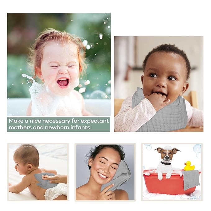 Yoofoss Muslin Baby Washcloths 100% Cotton Face Towels 10 Pack Wash Cloths for Baby 12x12in Soft and Absorbent Baby Wipes (Grey)