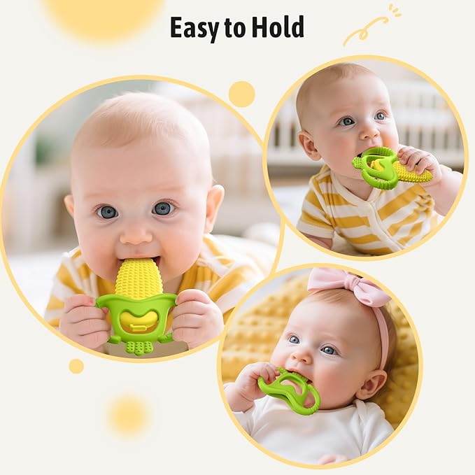 akolik Baby Teething Toys, Baby Frozen Teething Relief, BPA Free Infant Chew Toys Newborn Accessories, Cold Freezer Teethers for Babies 0-3-6-9-12 Months Old Boys Girls(Corn B)