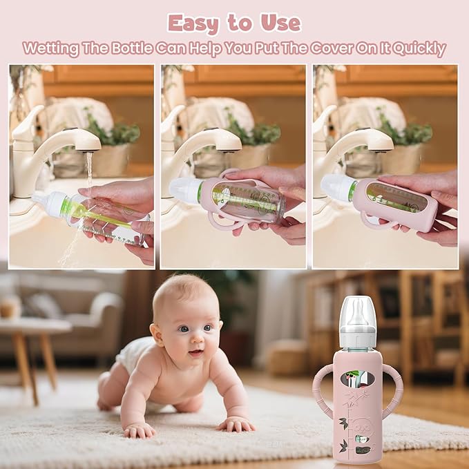 3 PCS Dr Brown Glass Bottles Silicone Sleeves, Compatible with Dr Browns Glass Bottles 4 oz, Anti-Drop Dr Brown Baby Bottles Sleeves with Handles, Heat-Insulating and Easy to Clean