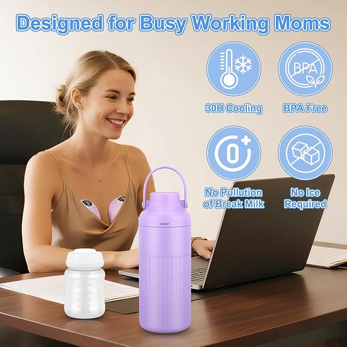 Compact Breast Milk Cooler Bottle, 12oz Portable Breastmilk Cooler with 2 Storage Bottles, 30H Cold Storage Breast Milk Chiller for Travel & Outdoor Use, Leakproof Reusable for Breastfeeding Moms