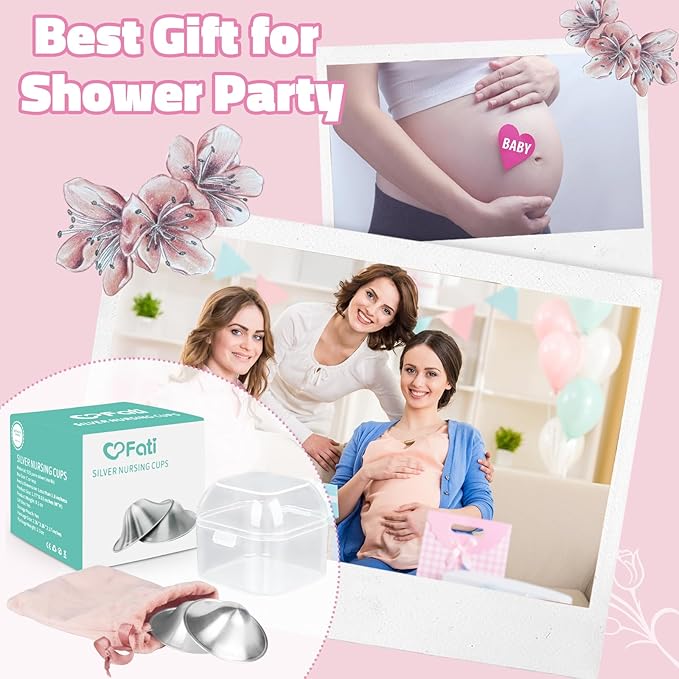 The Original Silver Nursing Cups, Nipple Covers for Breastfeeding, Nipple Shields for Nursing Newborn, Breastfeeding Essentials Silver Nipple Guards for Sore Nipple Relief-XL