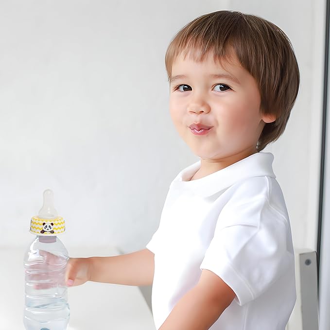 Refresh-a-Baby Reusable Bottle Top Nipple Adapter – Instantly Convert Any Bottle into a Sippy with Soft Silicone Nipples – Ideal for On-the-Go Feeding, BPA-Free, & Easy to Clean Pack of 2 (Panda)