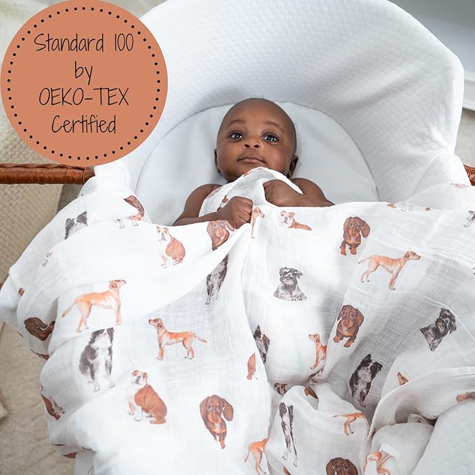 LollyBanks Swaddle Blanket, 100% Cotton Muslin Swaddle Blankets, Neutral Swaddle Blanket 47 x 47 Inches, Baby Blanket for Boys and Girls, Baby Essentials, Registry (Dogs Print)