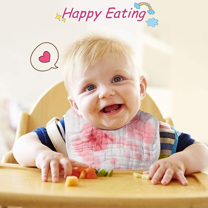 Tatuo 10 Pcs White Muslin Baby Bibs for Baby Boy Girl Adjustable Soft Absorbent Bandana Bibs Bulk for Drooling and Teething