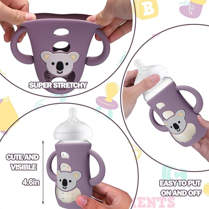 BUSOHA 3 Pack Koala Silicone Sleeves for Avent Baby Bottles - Drop Protection Baby Bottle Sleeves with Handle for Avent Natural Baby Bottles,8 Ounce