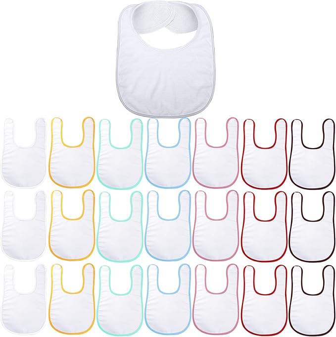 Geyoga 20 Pieces Sublimation Blanks White Bibs for Baby Decorating Washable Reusable Fabric Bibs
