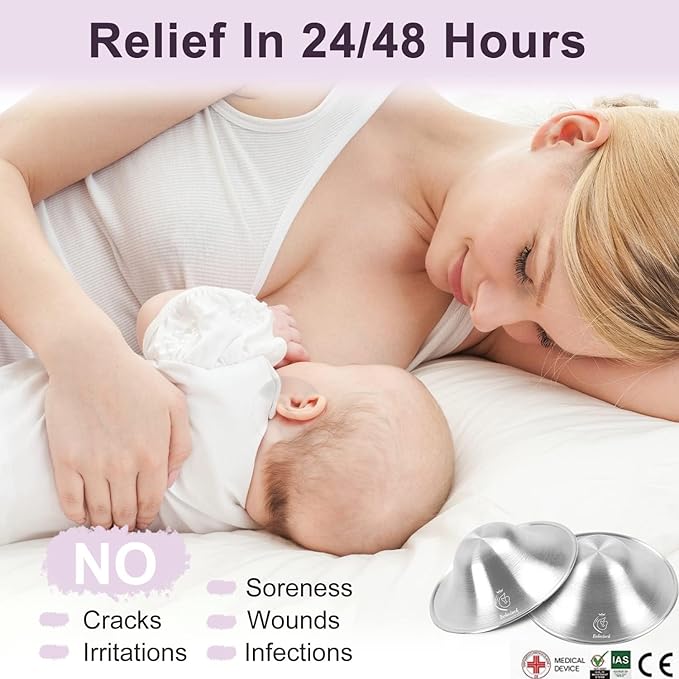 Boboduck The Original Silver Nursing Cups - Nipple Shields for Nursing Newborn, Newborn Breastfeeding Essentials Must Haves for Soothe and Protect Your Nursing Nipples - 925 Silver (Regular Size)
