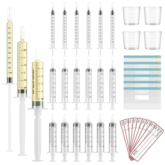 60 Sets 1/3/5Ml Colostrum Collector Kit Include 1/3/5ml*20 No Needle Sterile Syringes with Cap, 4 Measuring Cup, 6 Zip-Lock Storage Bags, 60 Labels for Breast Milk Collector