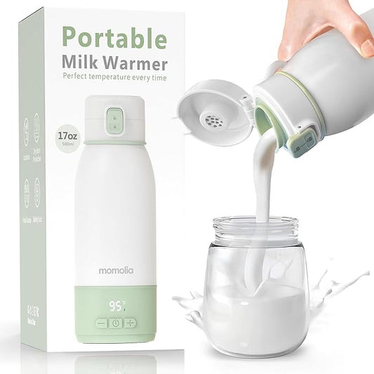 Portable Milk Warmer for Travel, Pasteurization Mode, 17 oz Capacity, 3 Min Fast Heating & Long Battery Life, Baby Bottle Warmer for Breast Milk and Water On-The-Go, Meets Full Day Feeding Needs