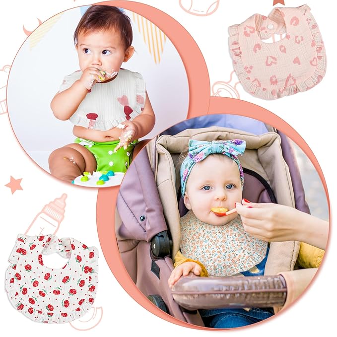 Seematn 10 Pcs Baby Muslin Bibs Drool Bibs Bandana Ruffle Soft Cotton for Newborn Baby Infants Girl Teething Toddlers Boy(Pastel Colors)