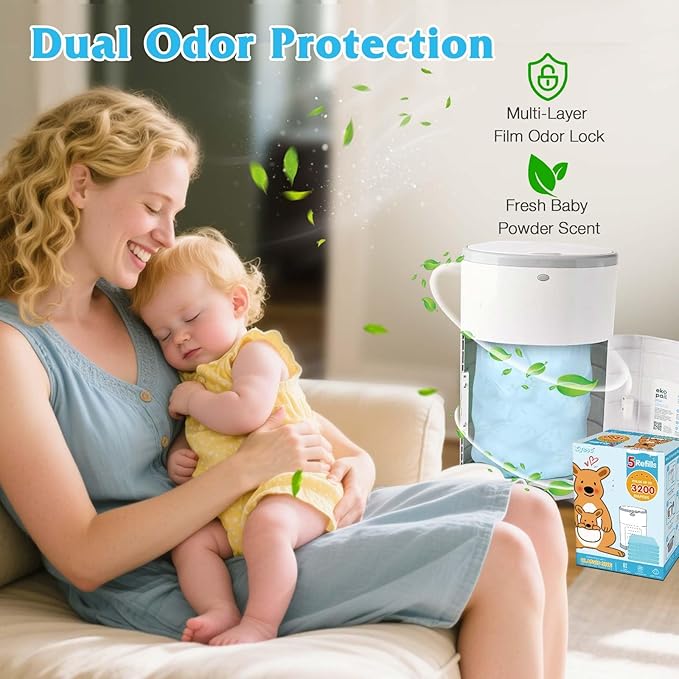 10 Pack Diaper Pail Refill Bags Compatible with Dekor Classic Diaper Pail, 40% Extra Length Refills Holds up to 6400 Diapers, Thickened Multi-layer Odor Control Diaper Bags (Baby Scent)