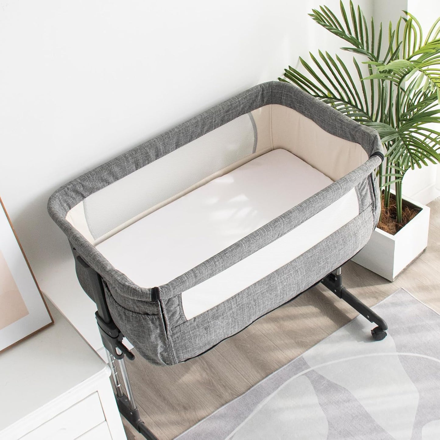 Waterproof Bassinet Sheets Fit for Halo, Dream on Me, Ingenuity, Fisher Price, Delta, Graco and Other Oval Bassinet Mattress, 2 Pack, Ultra Soft Microfiber Sheets, White & Grey