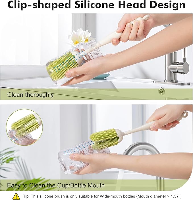 5-in-1 Baby Bottle Brush Kit, Silicone Bottle Brush for Baby Bottle and Breast Pumps, Sponge Nipple Brush with Replaceable Brush Head, Straw Brushes, Pink