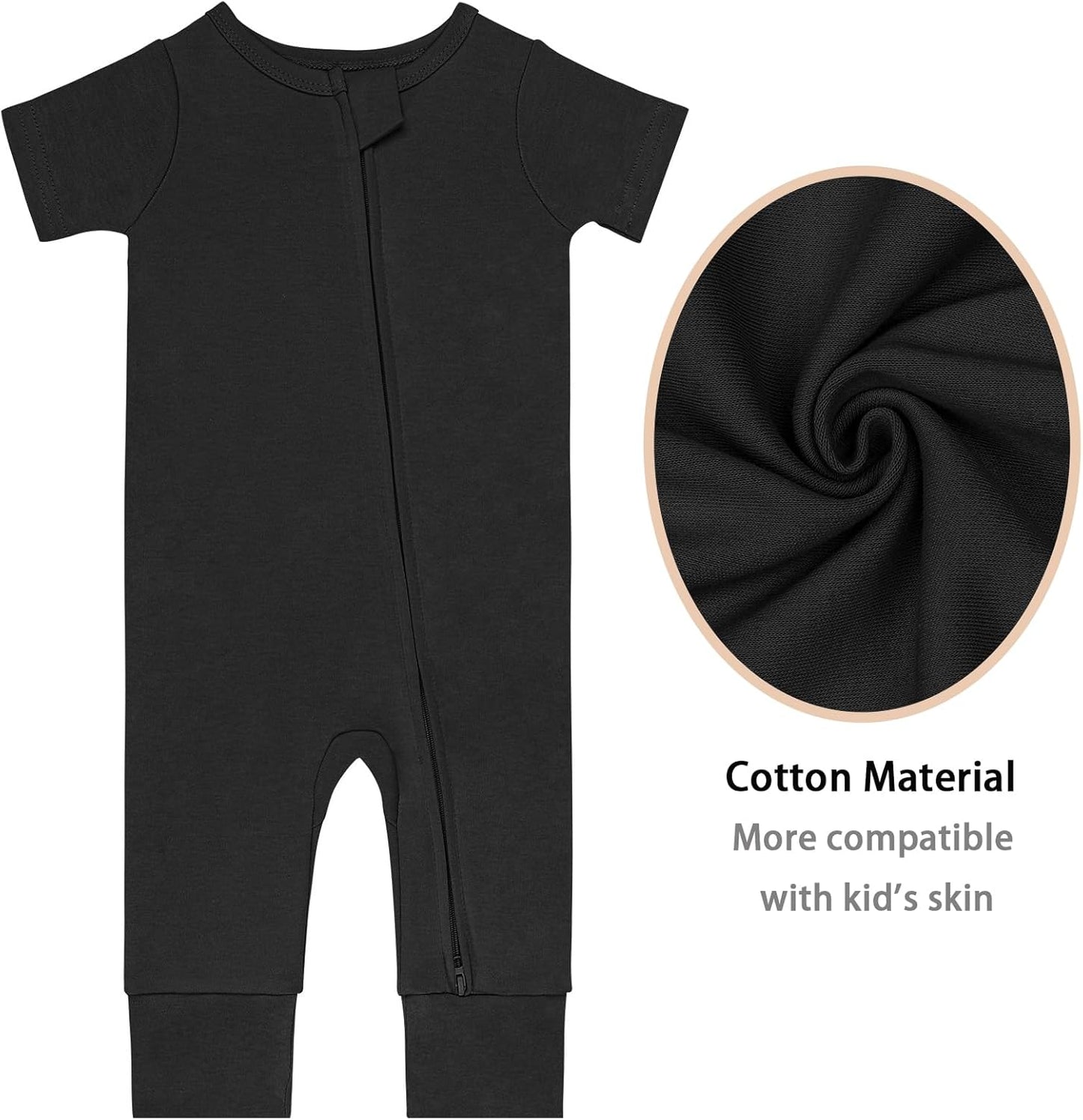 GUISBY Footless Short Sleeve Baby Pajamas with Zipper Cotton Infant Sleepwear