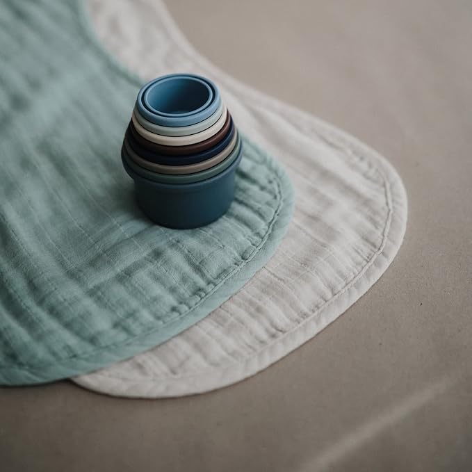 mushie Muslin Baby Burp Cloths | 100% Organic Cotton, Set of 2 (Roman Green/Fog)